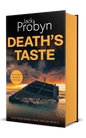 Book cover of Death’s Taste by Jack Probyn. A gritty Essex Murder Mystery featuring a large, slanted concrete sea defense or sunken bunker partially submerged in tidal water at sunset. Book 5 in the DS Tomek Bowen series, perfect for fans of JD Kirk and JM Dalgliesh